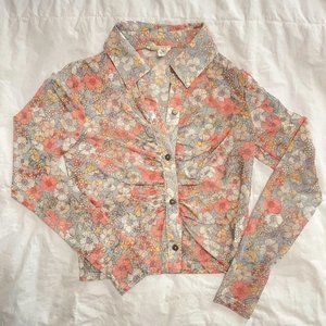 Floral mesh collar top